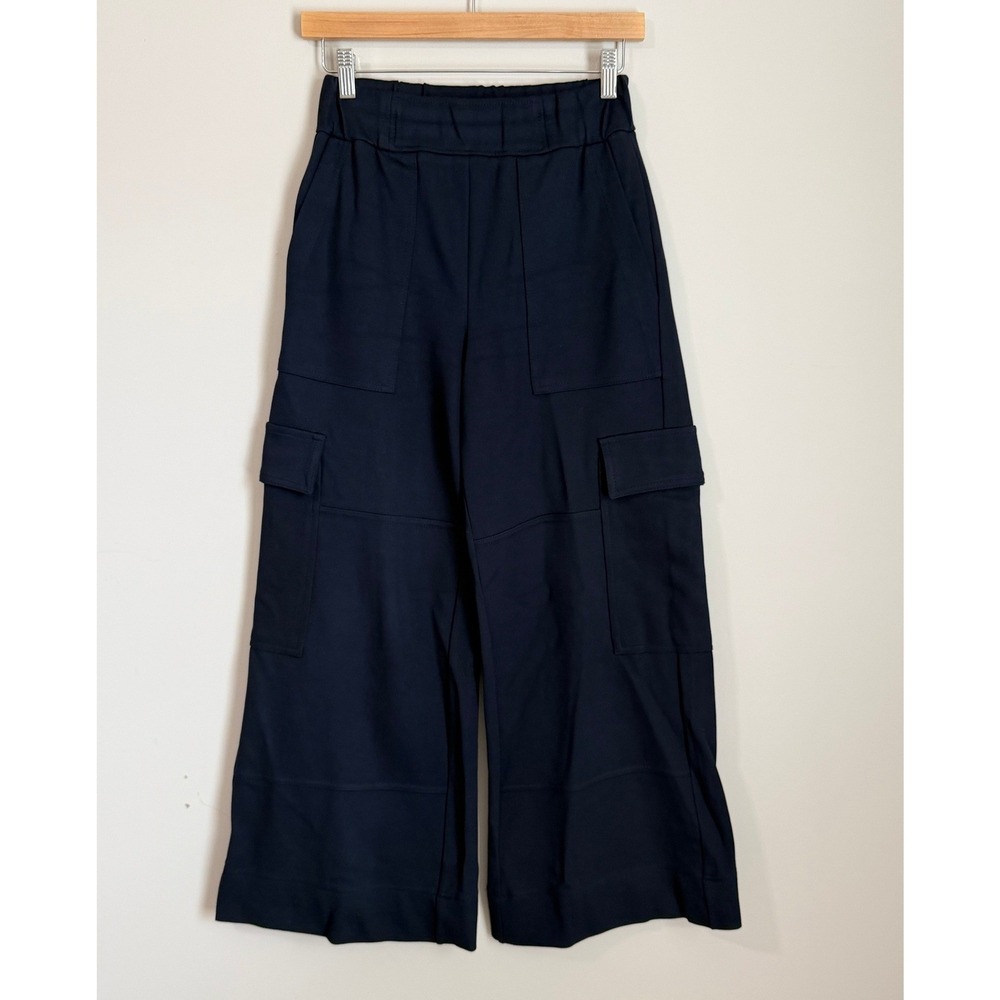 ME+EM Wide Leg Pants Women 2 Navy Blue Cargo High Waist Viscose Twill 023TJ426 - Picture 2 of 8